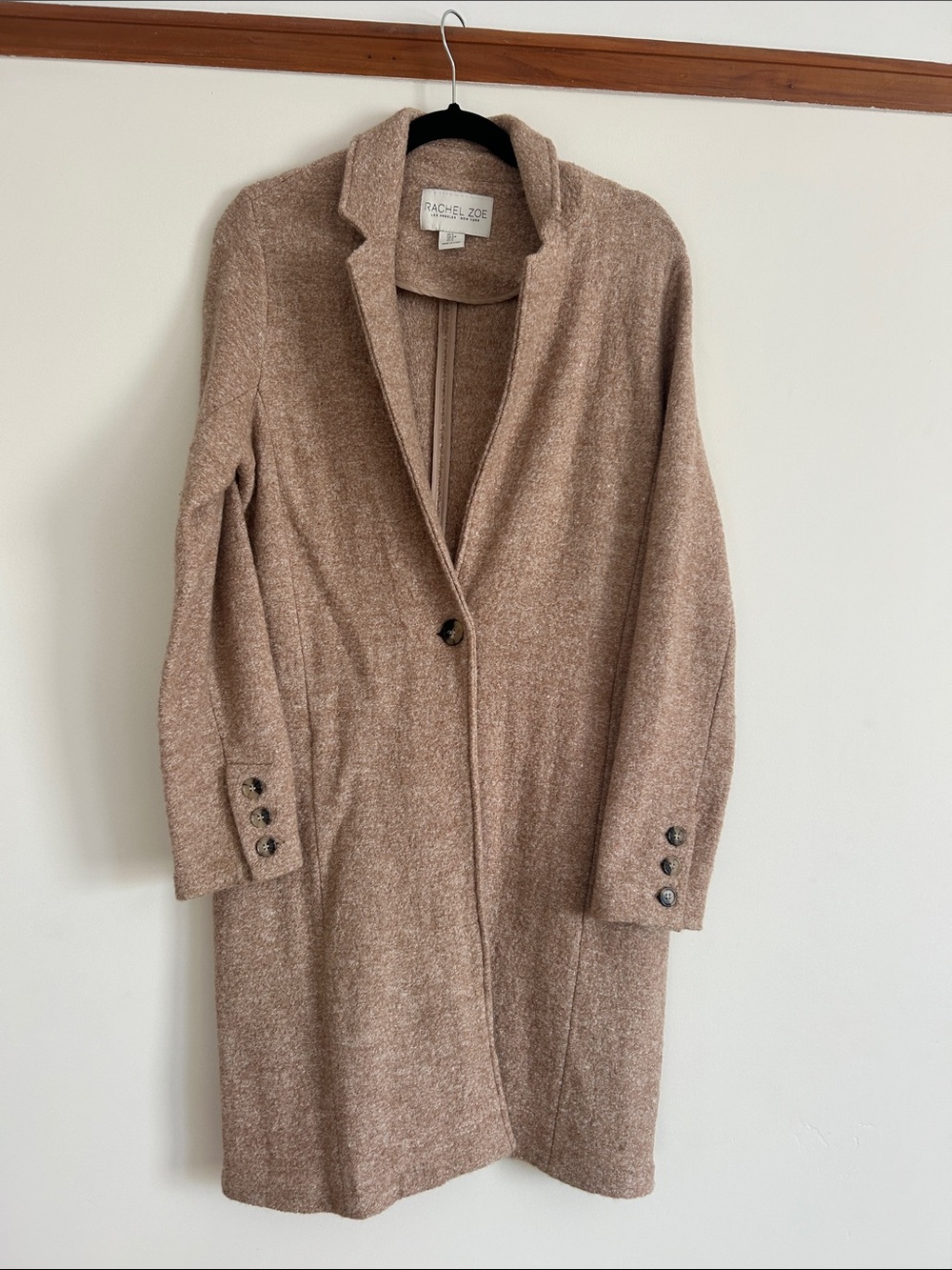 Rachel Zoe Neutral Taupe Single-Button Wool Blend Coat